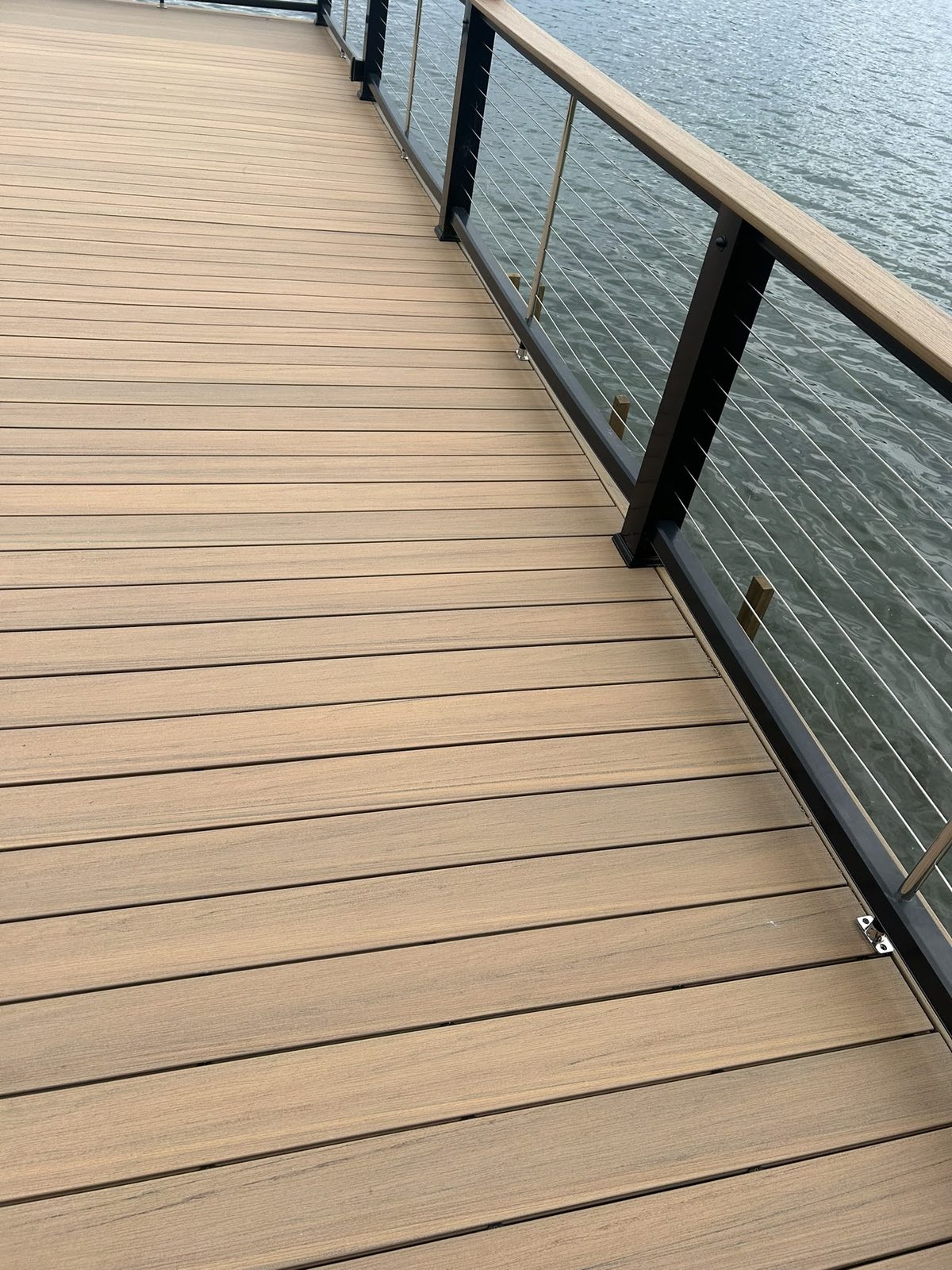 TimberTech composite dock decking with black cable railing