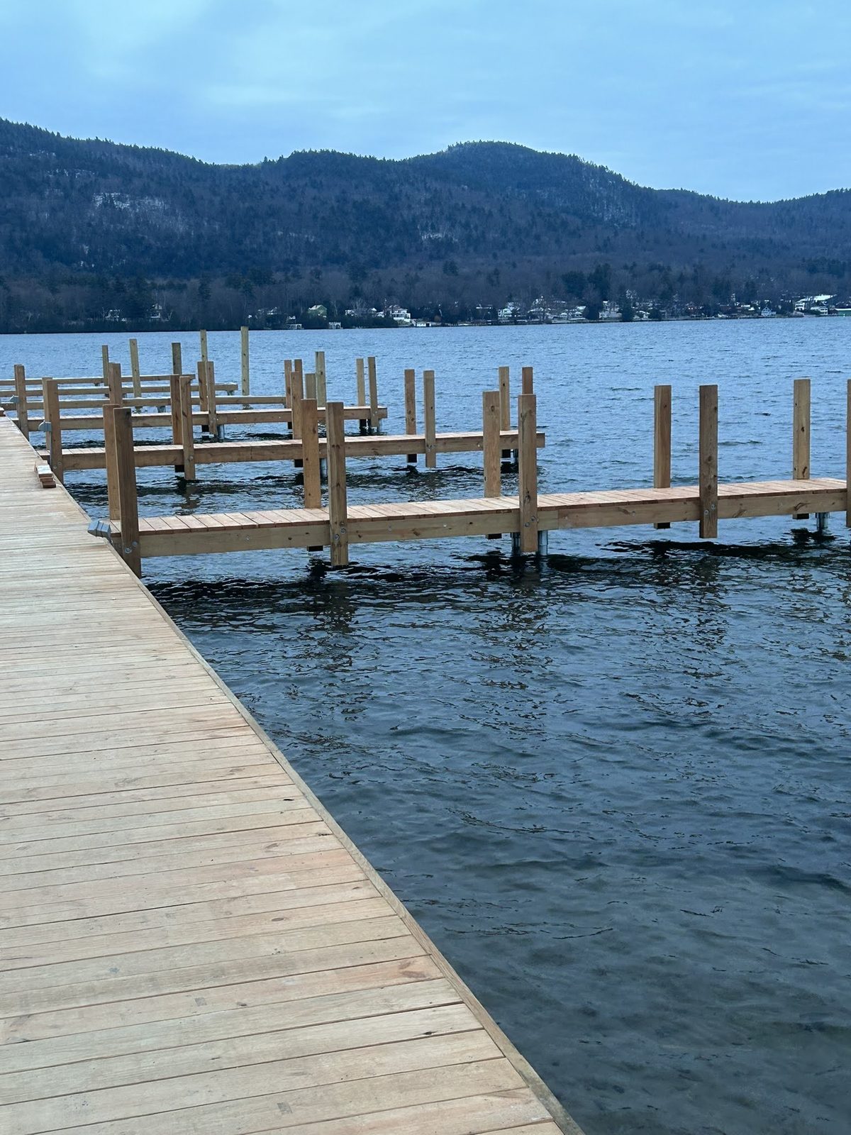 U-shaped crib dock with boat slip on Lake George