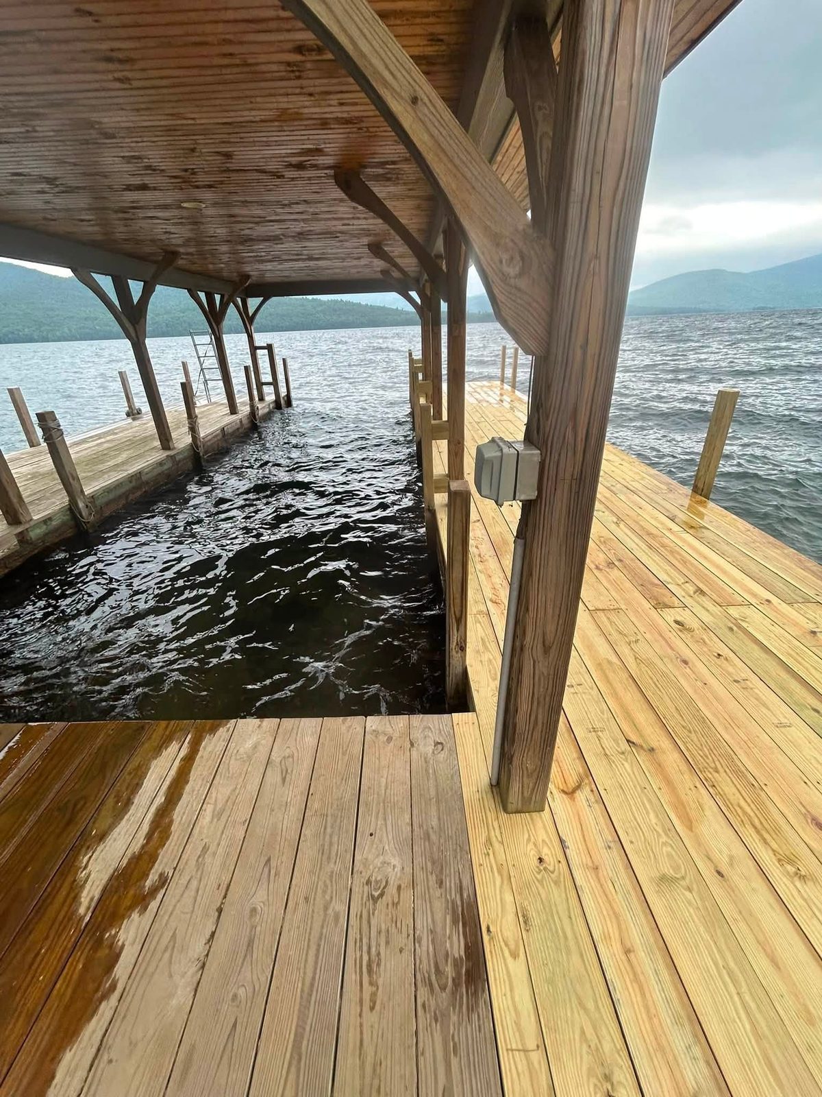 Rebuilt dock and shoreline structure in Northwest Bay